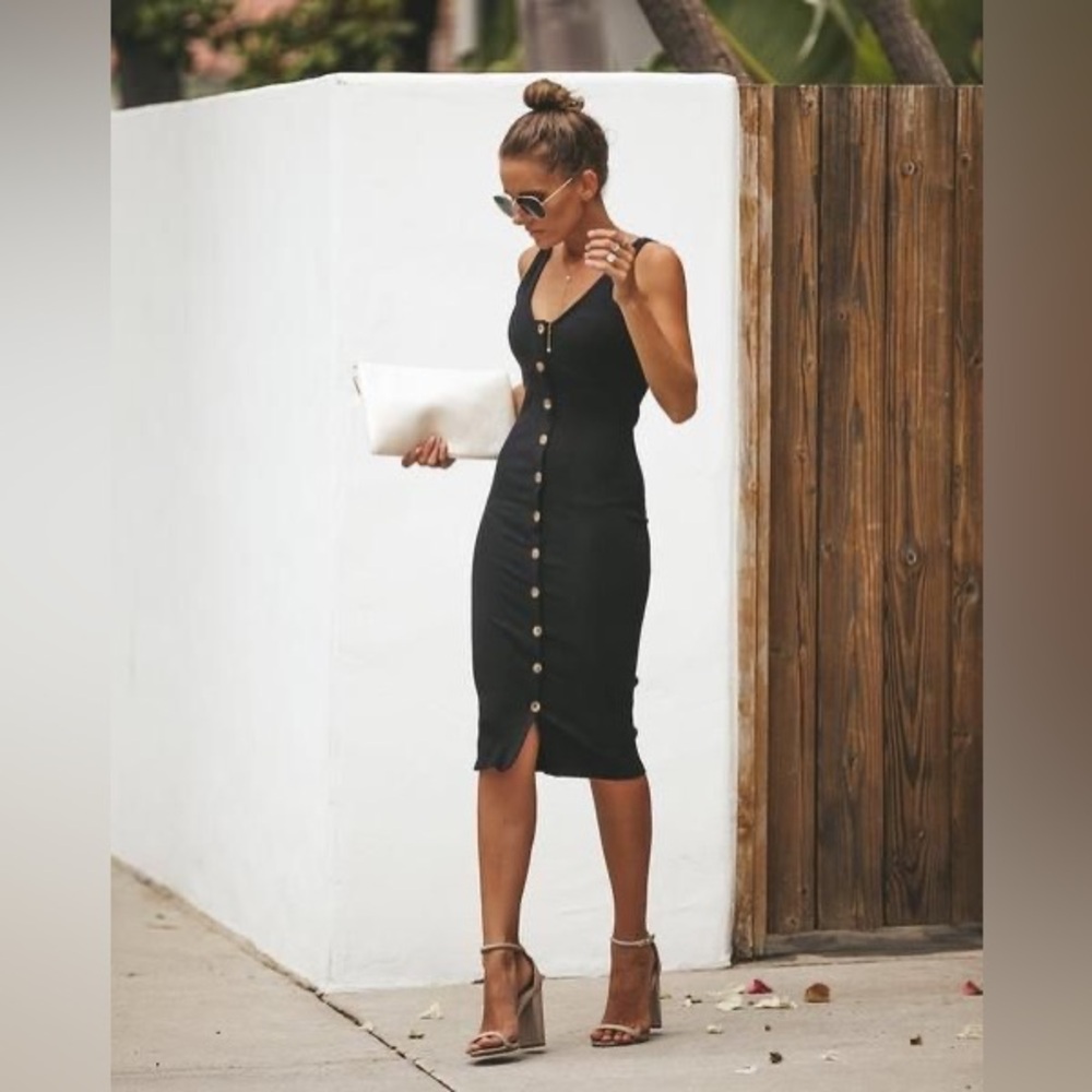 Vici Steady As She Goes Button Down MIDI Ribbed Dress Size Small